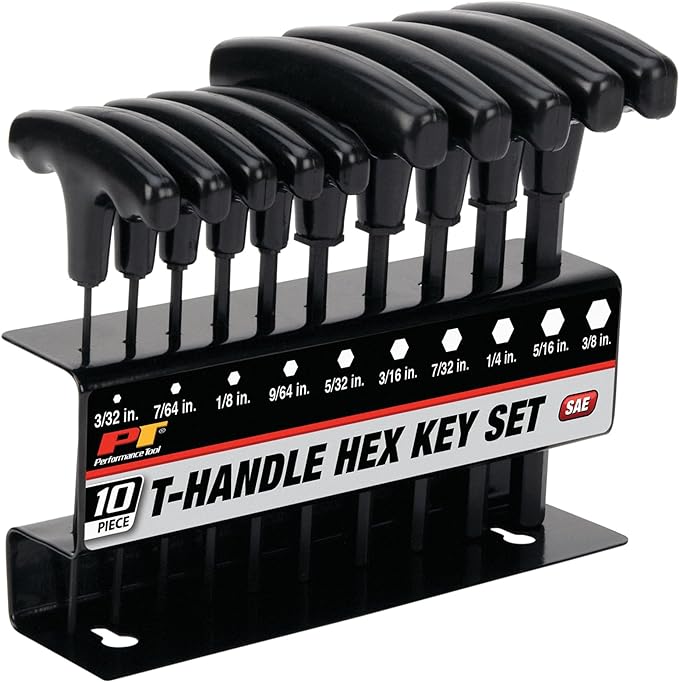 Performance Tool W80274 10-Piece SAE T-Handle Allen Wrench Set, Long Arm Hex Key Wrench Set