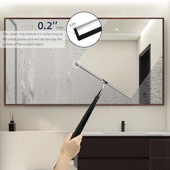 12-51’’ Telescopic Window Squeegee for High Windows, 2-in-1 Window Cleaning Kit with Extra Silicone Blade & Hook, Professional Squeegee for Shower Glass Doors (Window Squeegee Set)