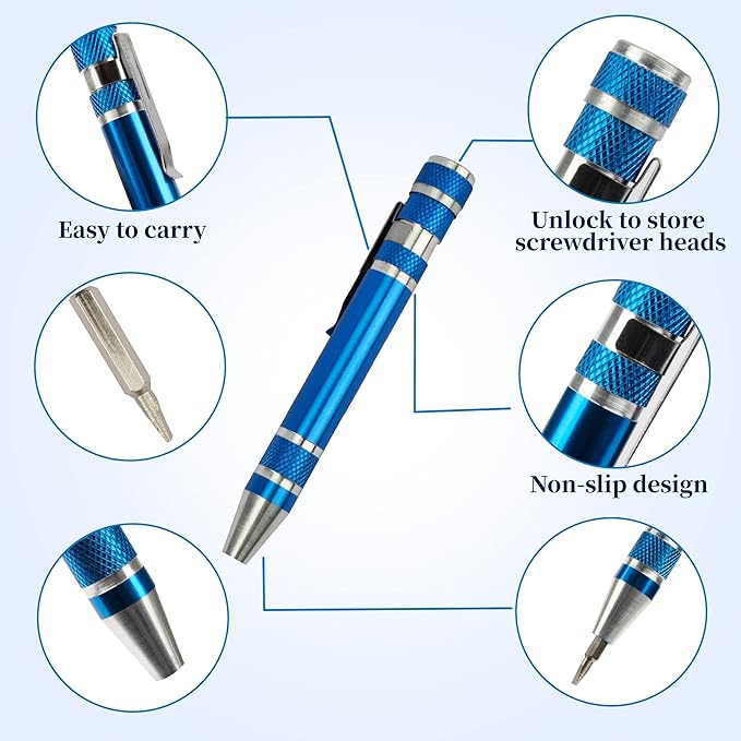 SWATOM 8 in 1 Mini Screwdriver Set Small Screwdrivers Pen Magnetic Repair Tools EDC Compact Precision Gadgets for Computer Eyeglasses Daily Home Improvement Use (Blue)
