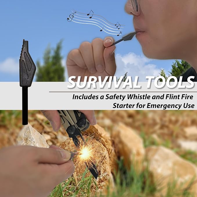 23-in-1 Multitool Pliers - Multi tool Pocket Knife with Screwdriver, Fire Starter, Saw, Whistle, Wire Stripper, Survival Gear for Hunting and Camping with Nylon Sheath (Brown)