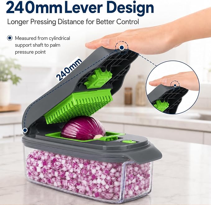 AAISHUJIE 2-in-1 Vegetable Dicer, Onion Chopper, 1.5L Container, Gray Green | Two dicing sizes for everyday onionsand salad prep