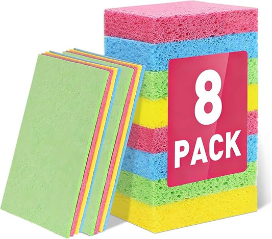 Kitchen Sponges Compressed Cellulose Sponge, Non Scratch Natural Dish Sponge for Kitchen Cleaning Sponges for Dishes Bathroom Cars Pop-up Cleaning Sponge, 8 PCS