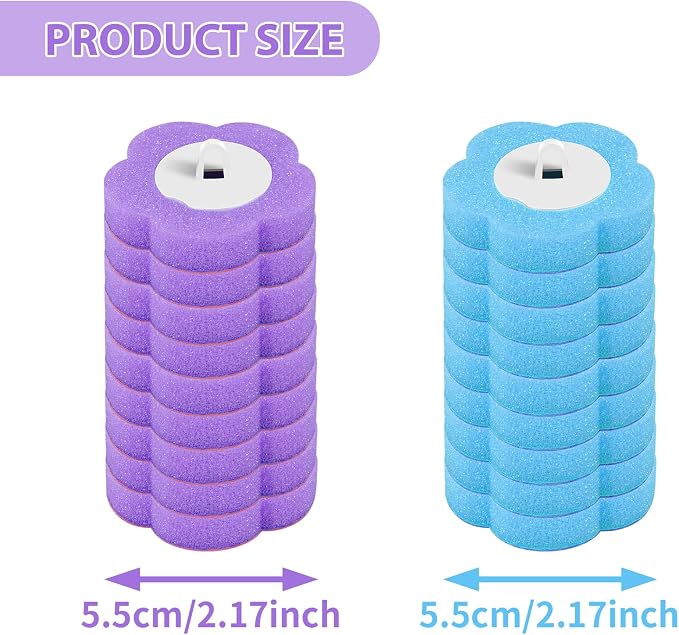 Toilet Brush Handle Kit, Toilet Wand Brush Head Disc, Disposable Toilet Bowl Cleaner Wand, Easy to Install for Bathroom Cleaning (Blue and Purple 36 Pieces Replacement Head)