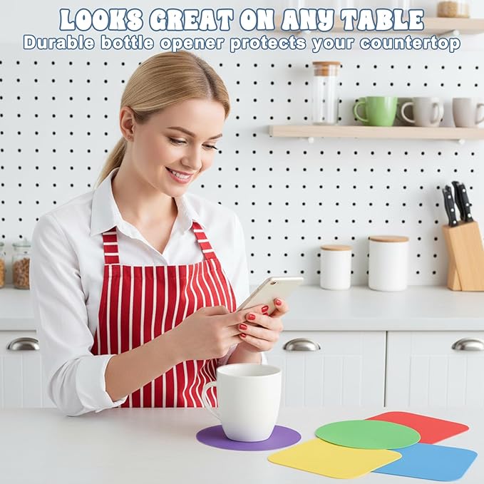 6 Pack Rubber Jar Opener Gripper Pads, Non-Slip Silicone Round and Square Bottle Opener Set, Multi-Purpose Lid Grippers for Seniors with Arthritis Weak Hands, 6 Colors Kitchen Gadget