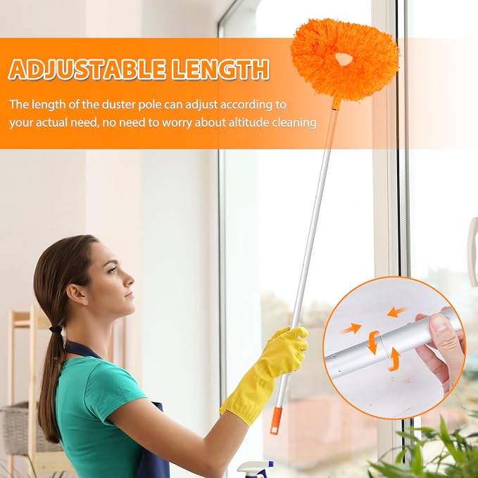 FONUNO Ceiling Fan Cleaner Duster High Ceiling Extended Fan Blade Cleaner | Reusable Microfiber Ceiling Fan Duster with Extension Handle from 13 to 50 Inch for Furniture Bookshelves Wall Door, Orange