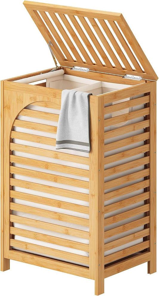 Laundry Hamper with Lid (16.9 * 13 * 26.5inches) Large Bamboo Laundry Bin Basket 85L Clothes Hamper with 1 Removable Bag Storage baskets for Bathroom(Natural)