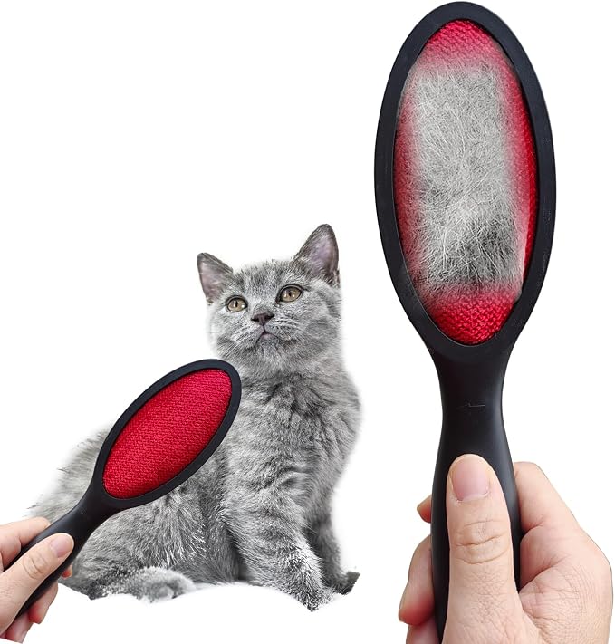 2-Sided Lint Remover Brush, Reusable Hair & Lint Cleaning Tool for Clothes, Carpet and Sheets, Black/Red