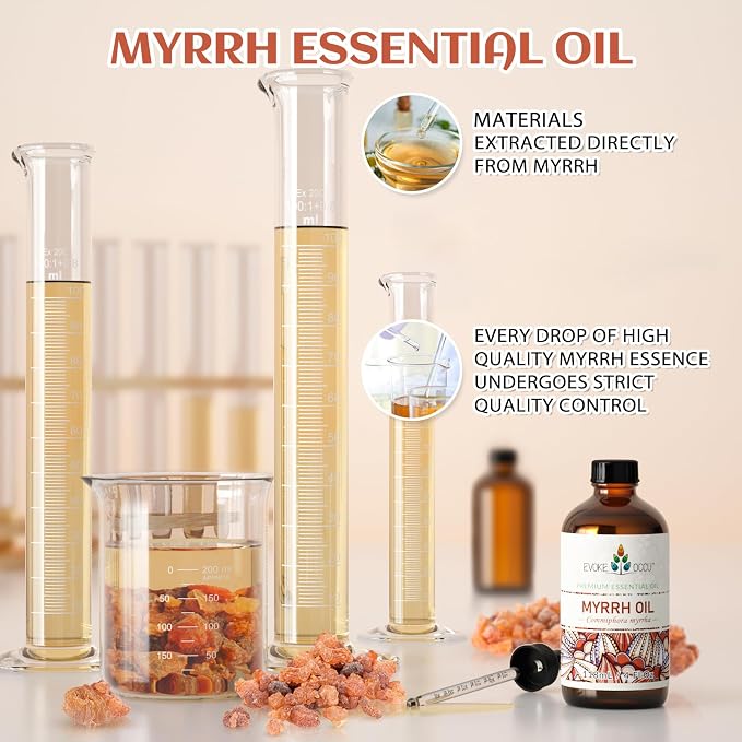 EVOKE OCCU Myrrh Essential Oil for Skin, Massage & Diffuser | Blending with Skin Creams & Massage Oil Blends, Creating Soft Home Fragrance Atmosphere – 118mL / 4 fl oz