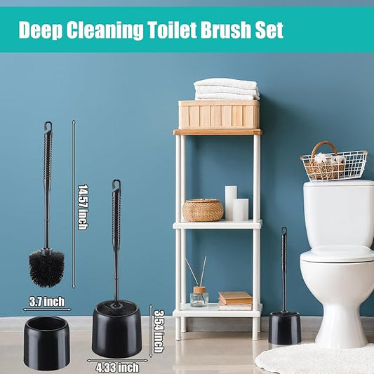 Roshtia 12 Sets Toilet Brush and Holder Set for Bathroom Toilet Bowl Brush Scrubber with Caddy for Deep Cleaning, 14.57 Height (Black)