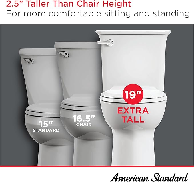 American Standard 215TA104.020 Cadet PRO Two-Piece Toilet, Seat not Included, Extra Tall Height, Left-Hand Trip Lever, 12-Inch Rough, Elongated Front, White, 1.28 GPF (Pack of 2)