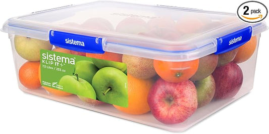 Sistema KLIP IT+ Large 7.5L Rectangle Food Storage Container, Stackable & Airtight Food Box with Lid, Dishwasher, Freezer, & Microwave-Safe, BPA-Free