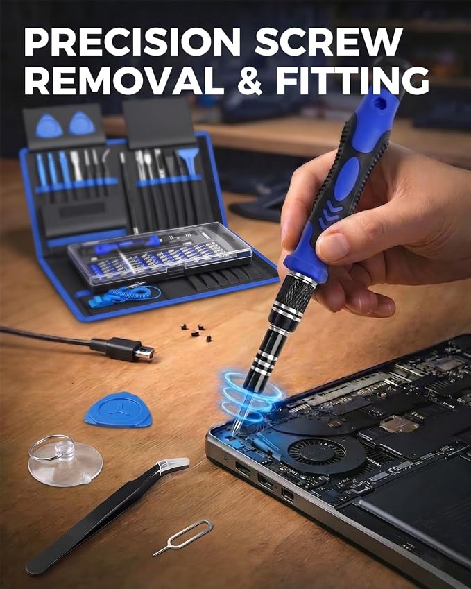 80 IN 1 Professional Computer Repair Tool Kit, Precision Screwdriver Set | Magnetic Screwdriver Set for Laptop, PC, MacBook, Tablet, iPhone, PS4, Electronics, Gamer Tech Gifts for Men (Blue)