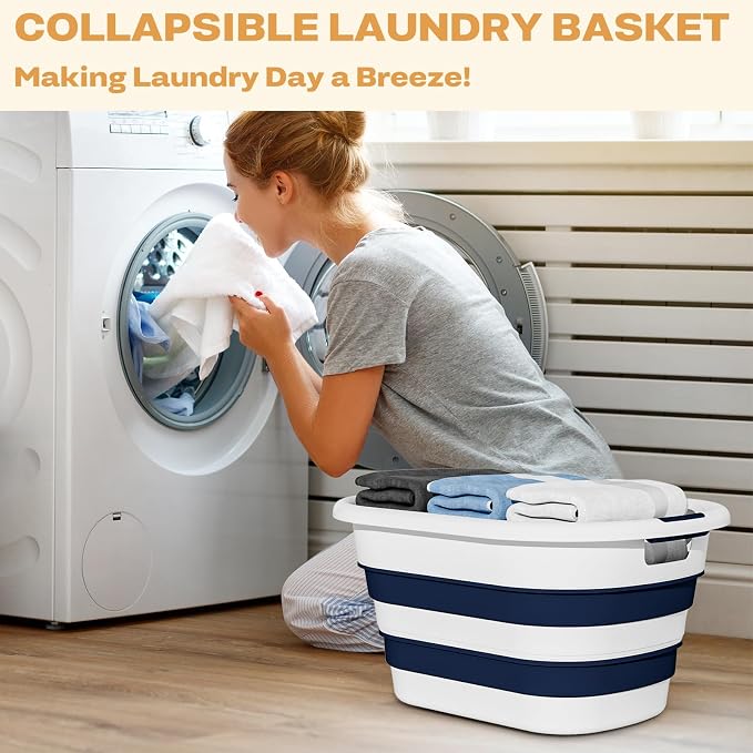 43L(11.5Gallon) Collapsible Laundry Baskets plastic (Blue, 2 Packs) | Pop Up Laundry hamper/Storage Container, Foldable Laundry Basket with Large Capacity,Sturdy,Space Saver