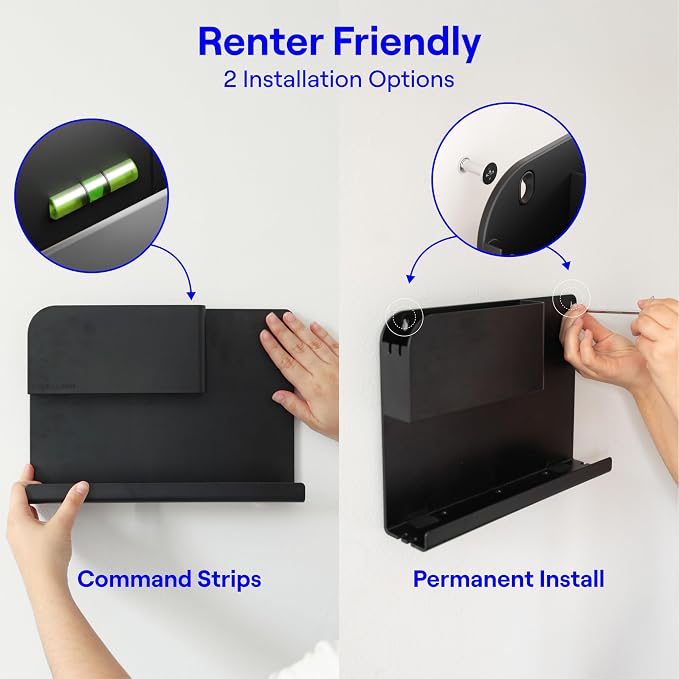 WallShelfie Bedside Wall Organizer & Dorm Decor - Dorm Room Essential, Floating Bedside Shelf Wall Mount Organizer, Remote Control Holder, Cool Teen Girls Trendy Stuff, 2.0, Black
