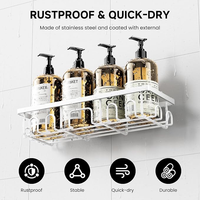 Shower Caddy, 5 Pack Shower Shelves for Inside Bathroom, Rustproof Adhesive Bathroom Organizer with Soap Holder, No Drilling Washroom Organizers and Storage for Bathtub Room/Kitchen/Home, White