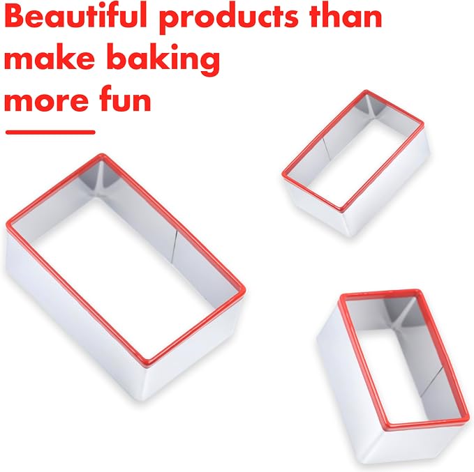 3 Pcs Rectangle Cookie Cutter Set, Food-Grade Stainless Steel, Large Biscuit Cutter, Sandwich Cutter Shapes for Kids, 3" 4" 5"