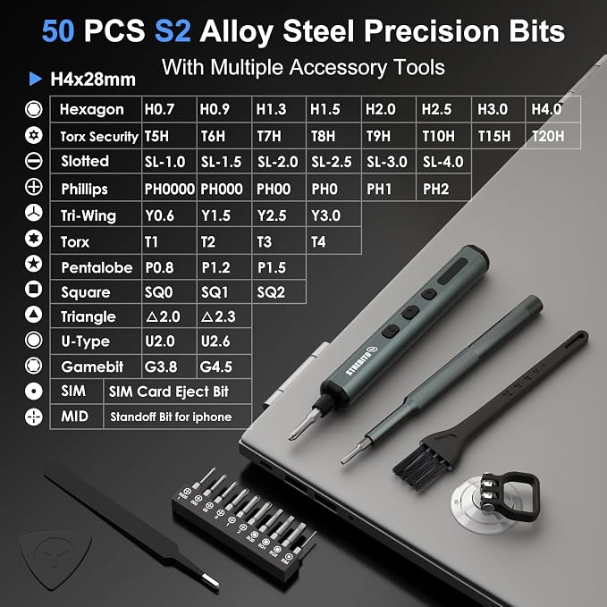 STREBITO Electric Screwdriver, 67 in 1 Mini Electric Screwdriver | 50 S2 Magnetic Bits, 5 Torque Settings, 4 LED Lights, Precision Screwdriver Set for Laptop, Computer & Electronics Repair