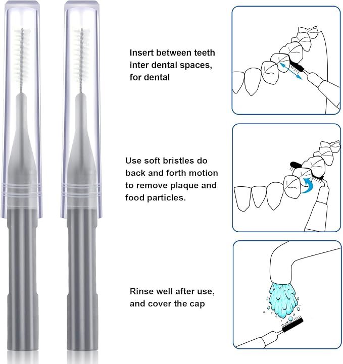 Patelai 100 Count Interdental Brush Set, Soft Braces Cleaner Picks with Cap, Multi Size Teeth Gap Cleaning Tool for Orthodontic Care Bridge Implant Travel Kit(Gray)