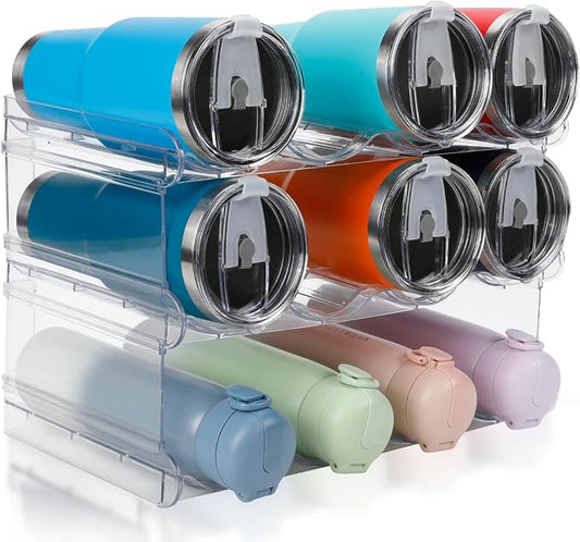 spospo Stackable Water Bottle Organizer, Large Compartment Water Bottle Holder, 3 Tier Water Bottle Organizer for Cabinet, Water Bottle Rack for Kitchen Organization and Storage - Hold 12 Bottles
