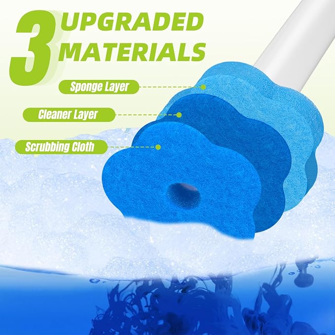 Disposable Toilet Brush, Extended Handle with 12 Cleaner Refills Toilet Brush for Toilet Bowl Cleaners, Bathroom Cleaning