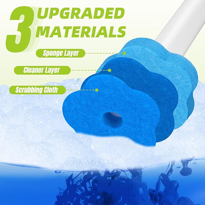 Disposable Toilet Brush, Extended Handle with 54 Cleaner Refills Toilet Brush for Toilet Bowl Cleaners, Bathroom Cleaning(2-Set)