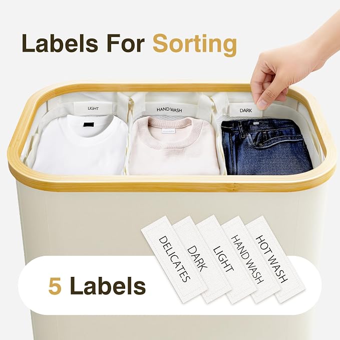Hampers for Laundry Basket with Lid, 160L Large Laundry Hamper 3 Section | Dirty Clothes Hamper Separator with 3 Removable Bags & 5 Labels, Divided Laundry Organizer for Bedroom, Laundry Room, Beige