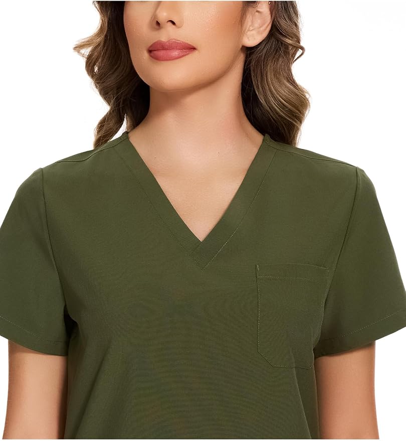 Scrubs Tops for Woman - Soft Stretch, V-Neck Tops | 3 Pockets, Side Split Design, Short Sleeve, Breathable & Lightweight Nursing Shirt, Easy-Care Fabric for All-Day Comfort