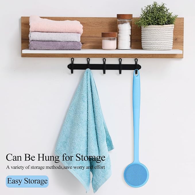 Silicone Back Scrubber for Shower, 17in Lengthen Long Handle Body Brush, Double Sided Shower Brush for Shower Exfoliating and Massage Can Produce Rich Foam, Long Handle Back Scrubber for Men