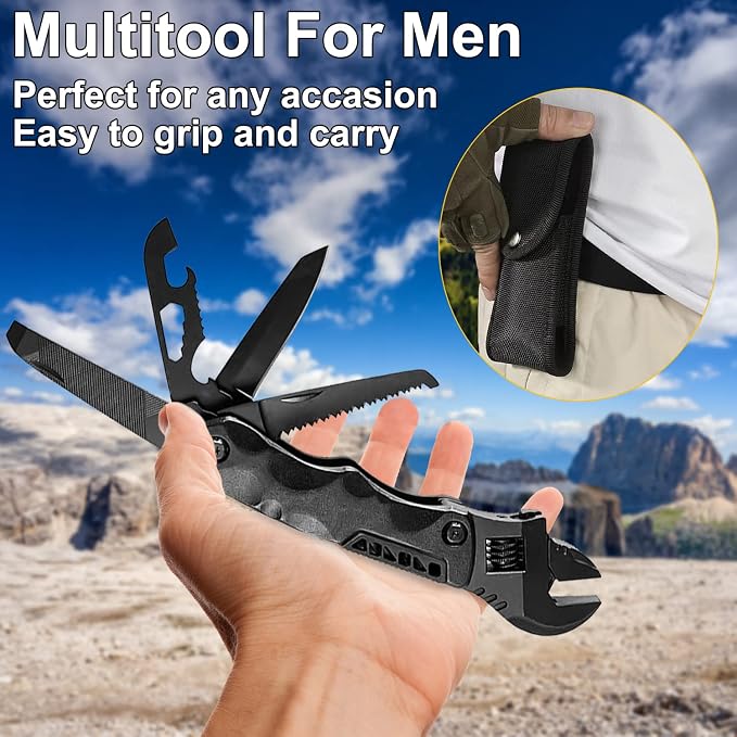 Multitool Wrench, Adjustable Wrench with Flathead Phillips Screwdriver, Nail File, Bottle Can Opener, Screwdriver reservoir, Multifunctional Purpose Stainless Steel Tool (grey)