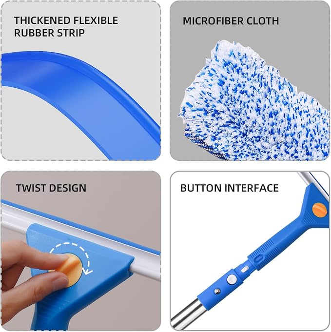 Professional Window Cleaning kit, 2-in-1 Window Squeegee with 78" Extension Poles, Suitable for Indoor & Outdoor Window, High Glass, High Windows, Multi-Purpose Car Windshield Cleaning