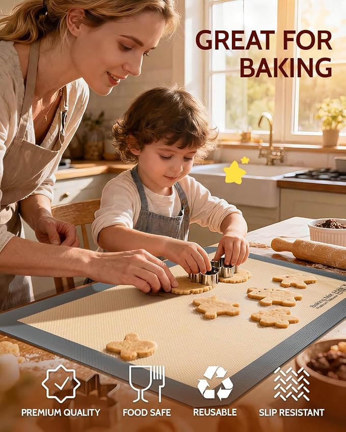 Sopito Platinum Silicone Baking Mat, Non-Stick, Food-Grade, Total 5 Pcs | Reusable 3-year, Heat Resistant to 480℃, Dishwasher Safe, Half-sheets, quarter-sheets, and round mat Set, Versatility