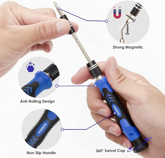 STREBITO 79 in 1 Computer Screwdriver Kit with Anti Static Wrist Strap | 58 Precision Magnetic Bits, Precision Screwdriver Set Electronics Repair Tool Kit for Computer, Laptop, PC, Cell Phone, PS4/5