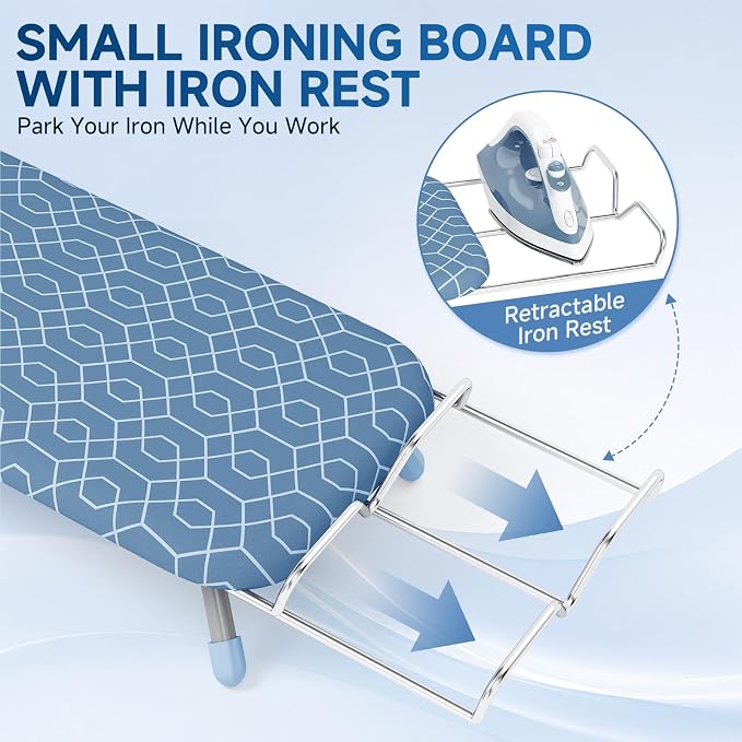 Small Ironing Board, Tabletop Iron Board with Iron Rest & Holder | 12 x 32 inchs, Mini Iron Board with Iron Rest, Non-Slip Feet, Suitable for Laundry Rooms, Bedrooms, Dormitories, Travel