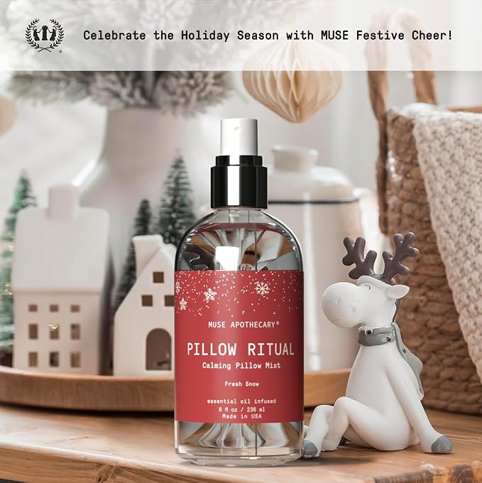 Muse Apothecary Pillow Ritual - Aromatic, Calming and Relaxing Pillow Mist, Linen and Fabric Spray - Infused with Natural Aromatherapy Essential Oils - 8 oz, Fresh Snow, 2 Pack