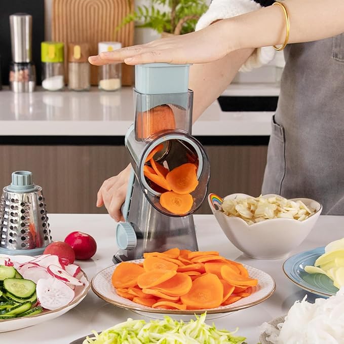 Cheese Grater with Handle,Multifunctional Rotary Cheese Grater | Powerful suction cup base,Effortless and time-saving,Protects your hands,Versatile,Detachable,Easy to clean