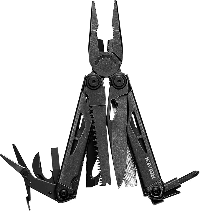 21-in-1 Multitool Pliers w/Safety Locking & Spring-Action Scissors | Nylon Sheath, Premium Stainless Steel EDC Kit for Work, Home, Auto, DIY and Outdoor Tasks, Black
