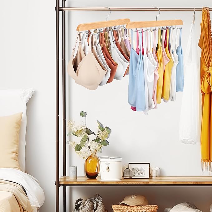 Tank Top Hanger with Premium Wood, 24 Large Capacity, Space Saving,360 Degree Rotating, Foldable Metal Hooks, Tank Tops