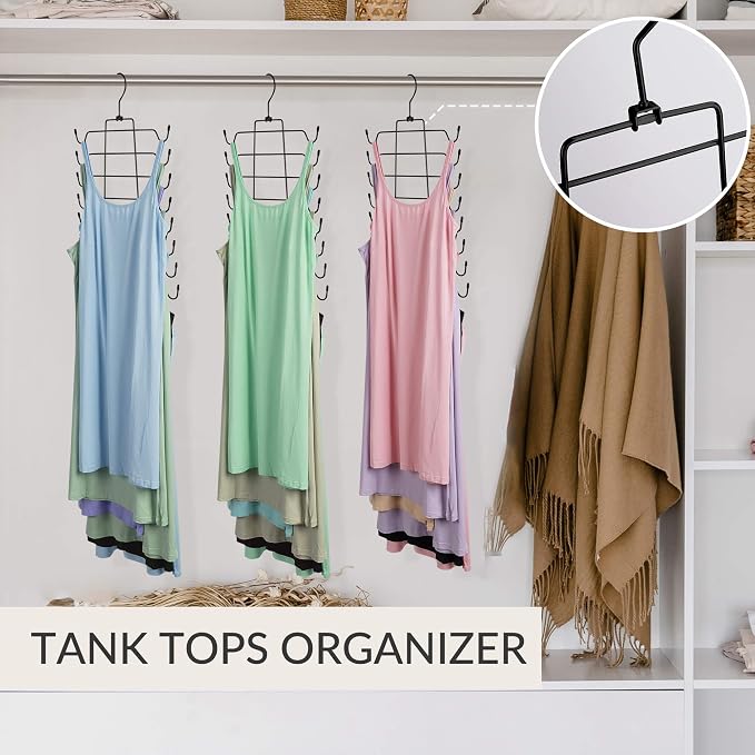 ZEDODIER 3 Pack Tank Top Hanger Space Saving, Bra Hangers for Closet Organizer, Hanging Bra Organizer Tank Tops Holder with 24 Hooks, Metal Closet Organizers and Storage Small Space Solutions, Black