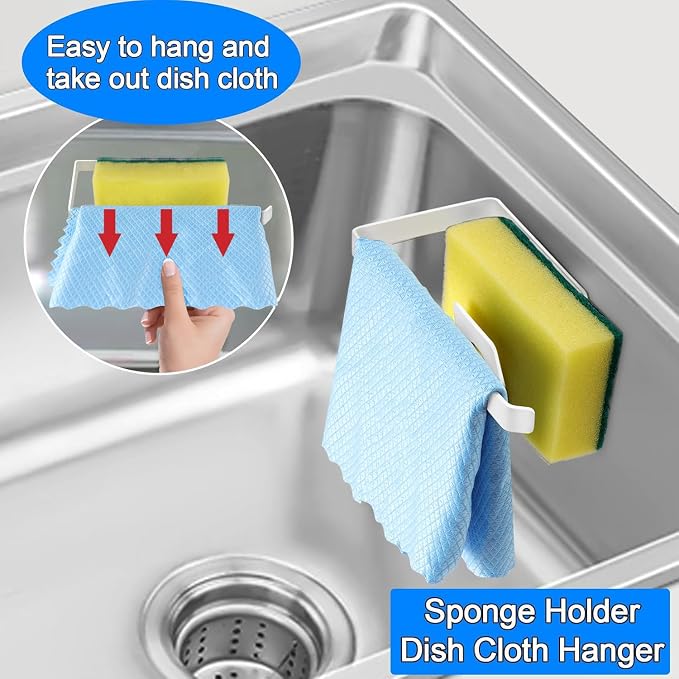 GAViA Sponge Holder for Kitchen Sink with Adhesive Hook, in-Sink Sponge Holder, Wall Hanging Sink Caddy Organizer Rack - Sponge, Dish Cloth, Brush - 304 Stainless Steel