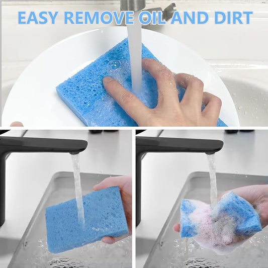 Cellulose Sponges, Large Size 4" x 6" x 1" - Heavy Duty Scrub Kitchen Sponge, Clean Tough Messes Without Scratching Kitchen Cleaning Pads, Pop Up Eco DIY (6 Pack), Blue