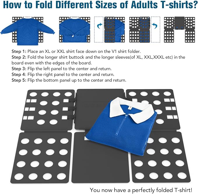 Geniusidea V1 Shirt Folding Board t Shirt Folder Durable PP Plastic Laundry Folders Folding Tool for Adults and Children Fast and Fun