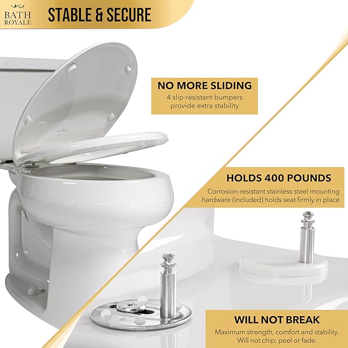 Bath Royale Toilet Seat (Round or Elongated), Slow Close (Soft Close, Quiet Close), Stain-Resistant and Easy to Clean, Fits All Toilet Brands, Premium Series or Heavy Duty Executive Series - 5 Pack