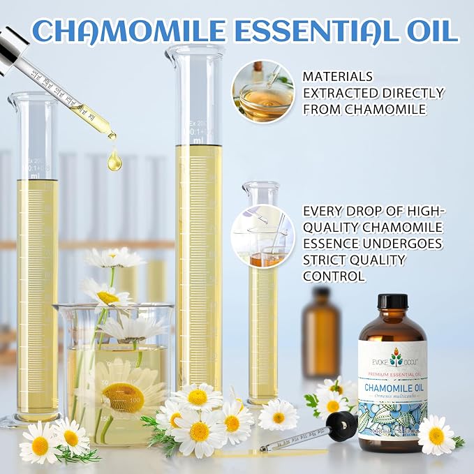 EVOKE OCCU Chamomile Essential Oil for Skin Hair & Diffuser | Herbal Scent, Suitable for Use Before Sleep, During Yoga, for Massage, Nail Care, and DIY – 118mL / 4 fl oz