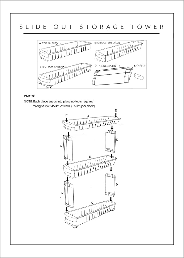 Modern Home Narrow Sliding Storage Organizer Rack - Laundry/Bathroom/Kitchen Portable Storage Shelves