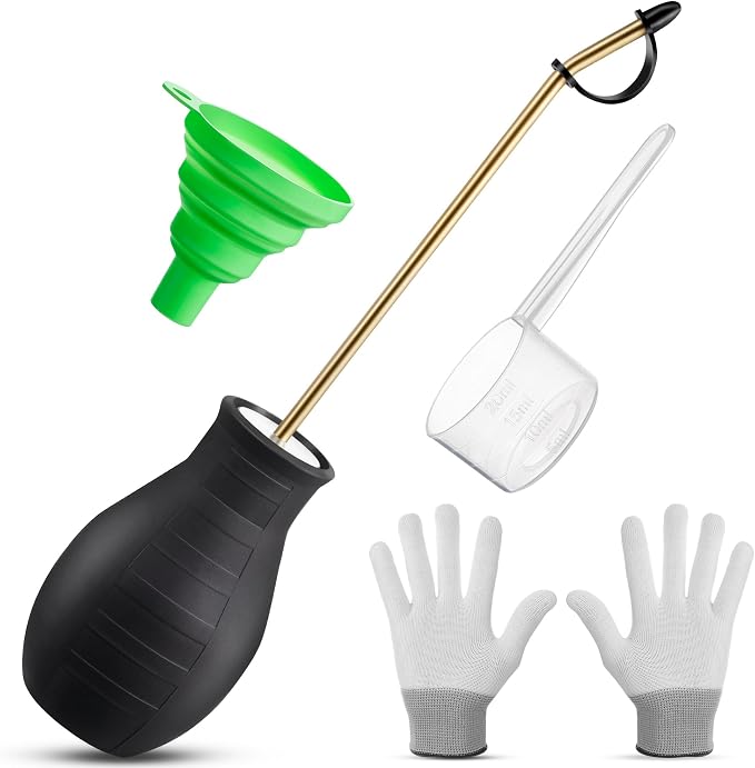 Diatomaceous Earth Powder Duster, 8OZ Garden Powder Applicator Dispenser with Long Metal Tube, Bulb Duster Sprayer for Home Organic Gardening Agricultural Supply (Black,1 Pack) | 8OZ bulb duster. Rust-resistant brass/aluminum tube. Smooth upward discha...