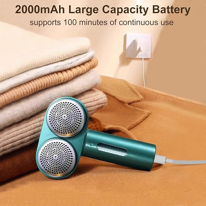 Fabric Shaver, Dual Motor Electric Lint Shaver for Clothes, 6 Blades, Green | Electric Lint Shaver, Fabric Pilling Remover, Powerful 2 Gear, Portable Defuzzer Clothes Fuzz Remover for Sweater Furniture
