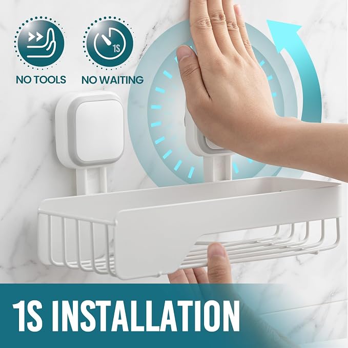 TAILI Shower Caddy Suction Cup Stainless Steel Rustproof Shower Shelves, No Drilling Wall Mounted Basket, Upgraded Removable Suction Cup Bathroom,White 3pack