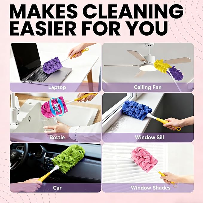 Fleece Reusable Duster Refills Compatible with Swiffer Hand Duster | 360 Washable Heavy Duty Duster Pads, Microfiber Washable Dusters Refills for Fan, Window, 6 Pack (Handle is Not Included)