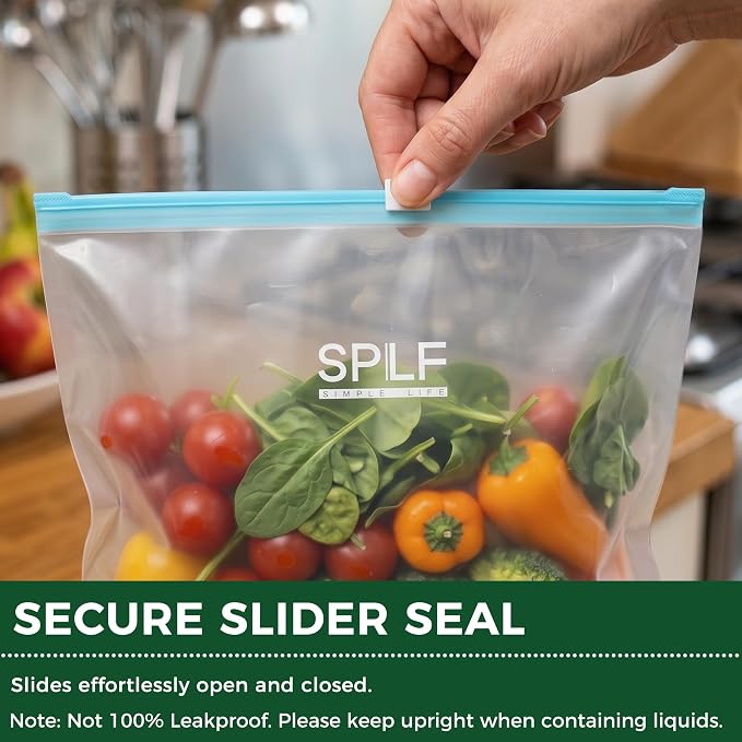 SPLF 12 Pack Reusable Slider Gallon Freezer Bags Dishwasher Microwave Safe, Extra Thick 1 Gallon BPA Free Leakproof Food Storage Bags, Containers for Meal Prep, Fruits, Veggies and More