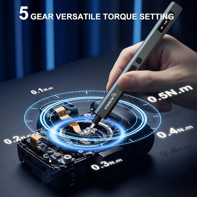 STREBITO 155 in 1 Electric Screwdriver Set, Electric Precision Screwdriver | Upgraded 5 Torque & Indicator, 140 S2 Magnetic Bits, 500mAh Battery, Electronics Tool Kit for RC, Computer, PC, Laptop, Phone
